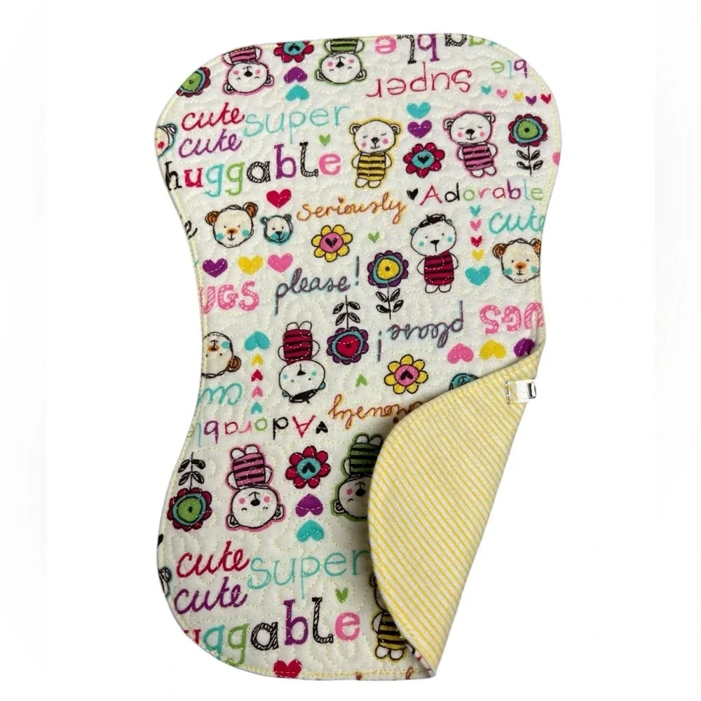 Hand Crafted Baby Burp Cloth Flannel Contoured Padded Fabric Quilted Reversible